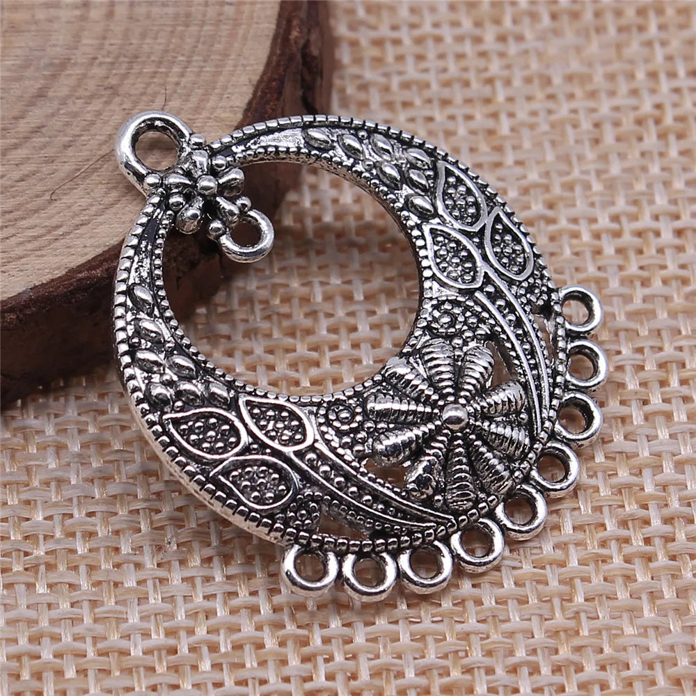 36x29mm 4.4g Antique Silver Zinc Alloy Round Earring Connector Charms for DIY Vintage Jewelry Making