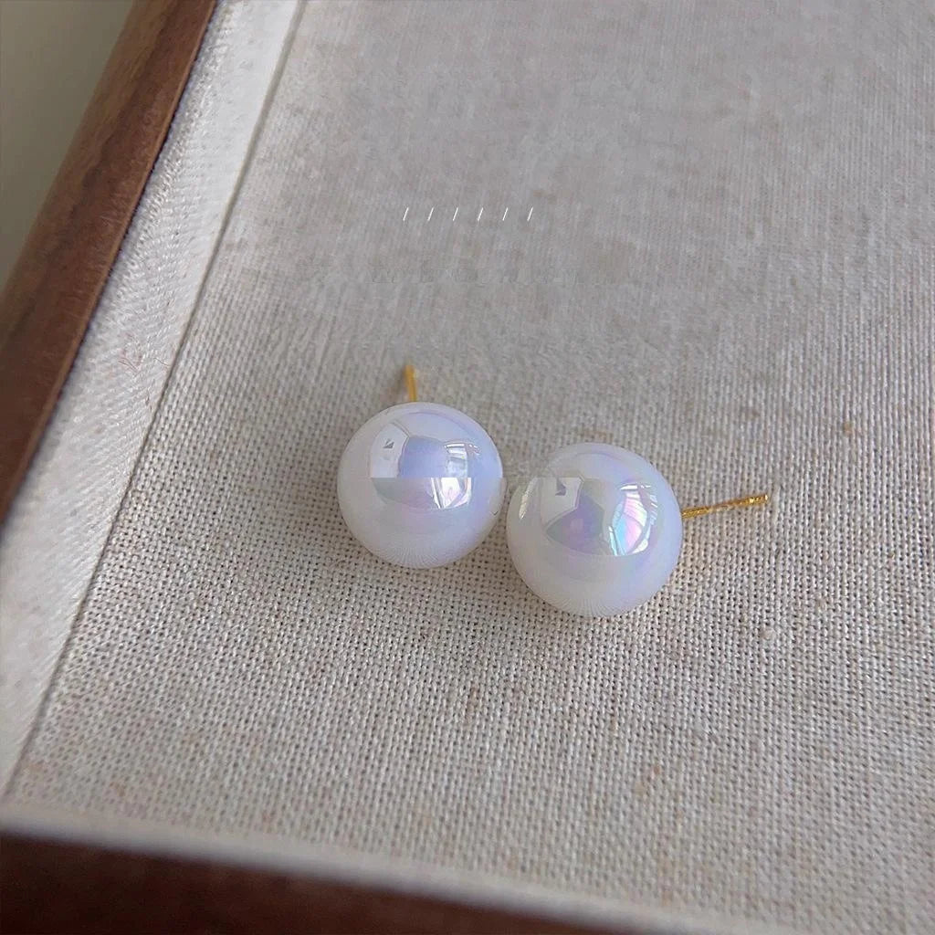 French Style Round Faux Pearl Stud Earrings, Versatile Minimalist Light Luxury Jewelry