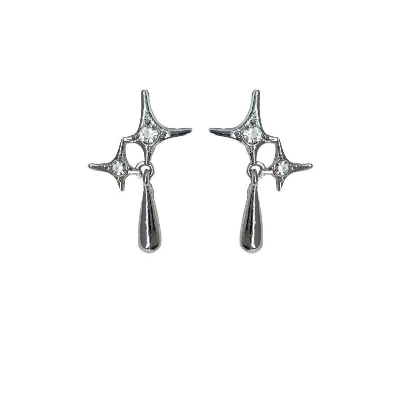 Sweet Cool Copper Star Cross Drop Earrings, Geometric Liquid Waterdrop Minimalist Jewelry