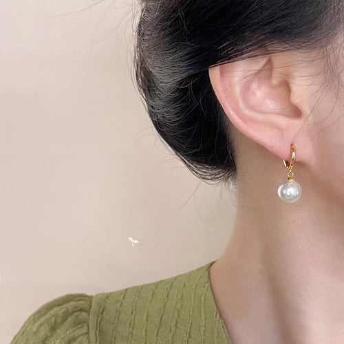 Luxury Geometric Round Glass Pearl Copper Drop Earrings For Women Office Fashion Jewelry