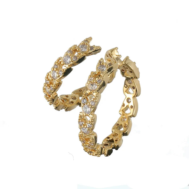Luxury Micro Pave Zircon Double Hoop Ear Cuff, Stud & Clip On No Piercing Gold Round Earrings