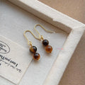 Handmade Tiger Eye Stone Copper Drop Earrings Vintage Maillard Geometric Round Jewelry