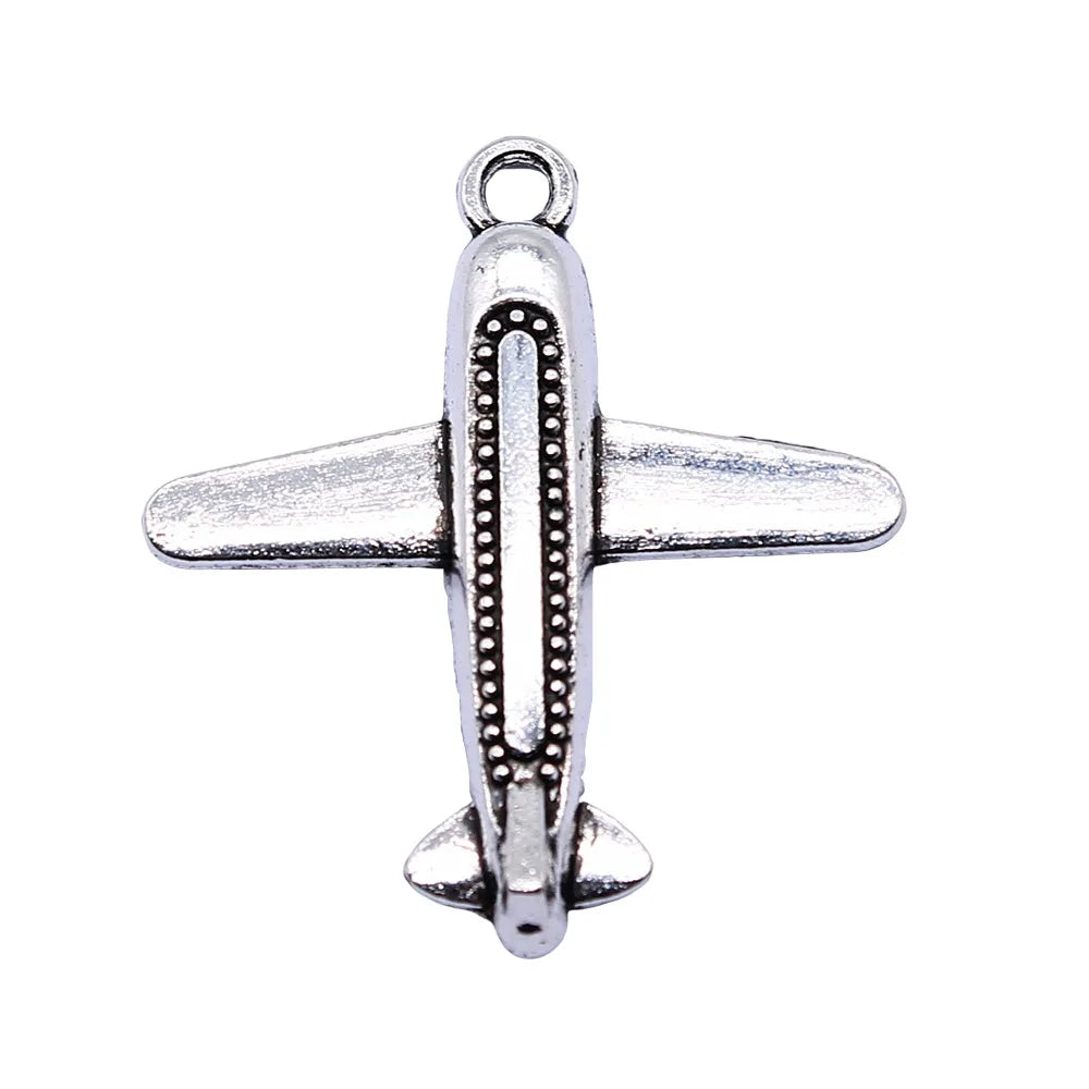 32x35mm 2.9g Antique Silver Zinc Alloy Airplane Charm Pendant for Travel Theme DIY Jewelry Making