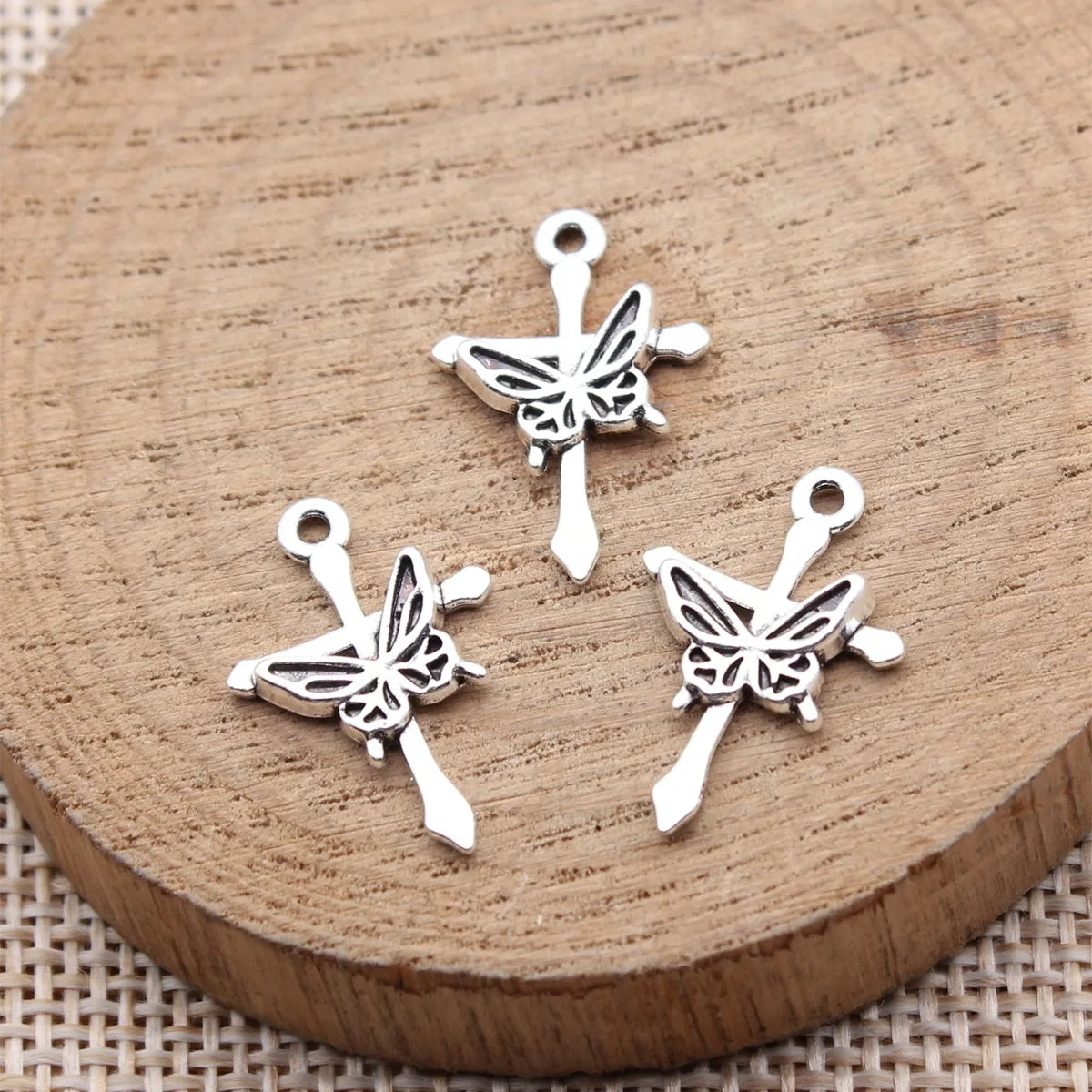 20x13mm 0.6g Antique Silver Zinc Alloy Butterfly Cross Charm Pendant for DIY Necklace Bracelet Jewelry