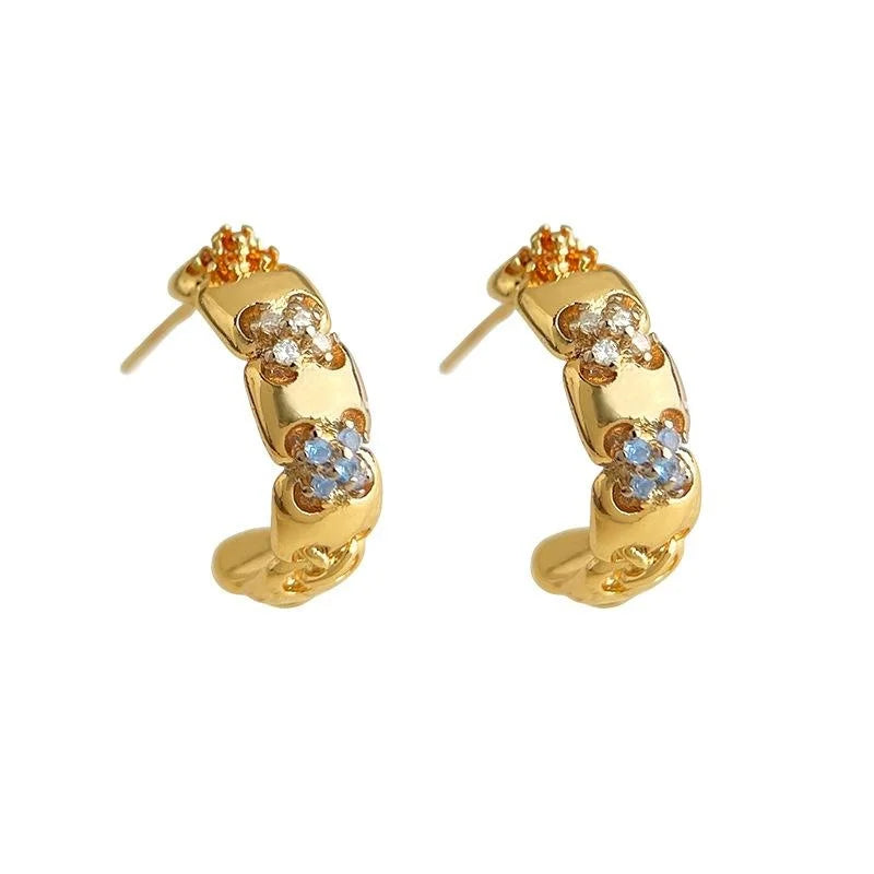 Elegant Geometric Zircon Copper Drop Earrings, Light Luxury Floral Style