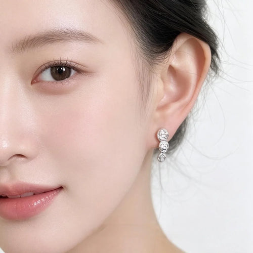 New Chinese Style Silver Rose Stud Earrings Eco-Friendly Copper 3D Floral Minimalist Jewelry