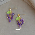 Natural Amethyst Grape Cluster Stud Earrings Handmade Fresh Sweet Forest Style Jewelry
