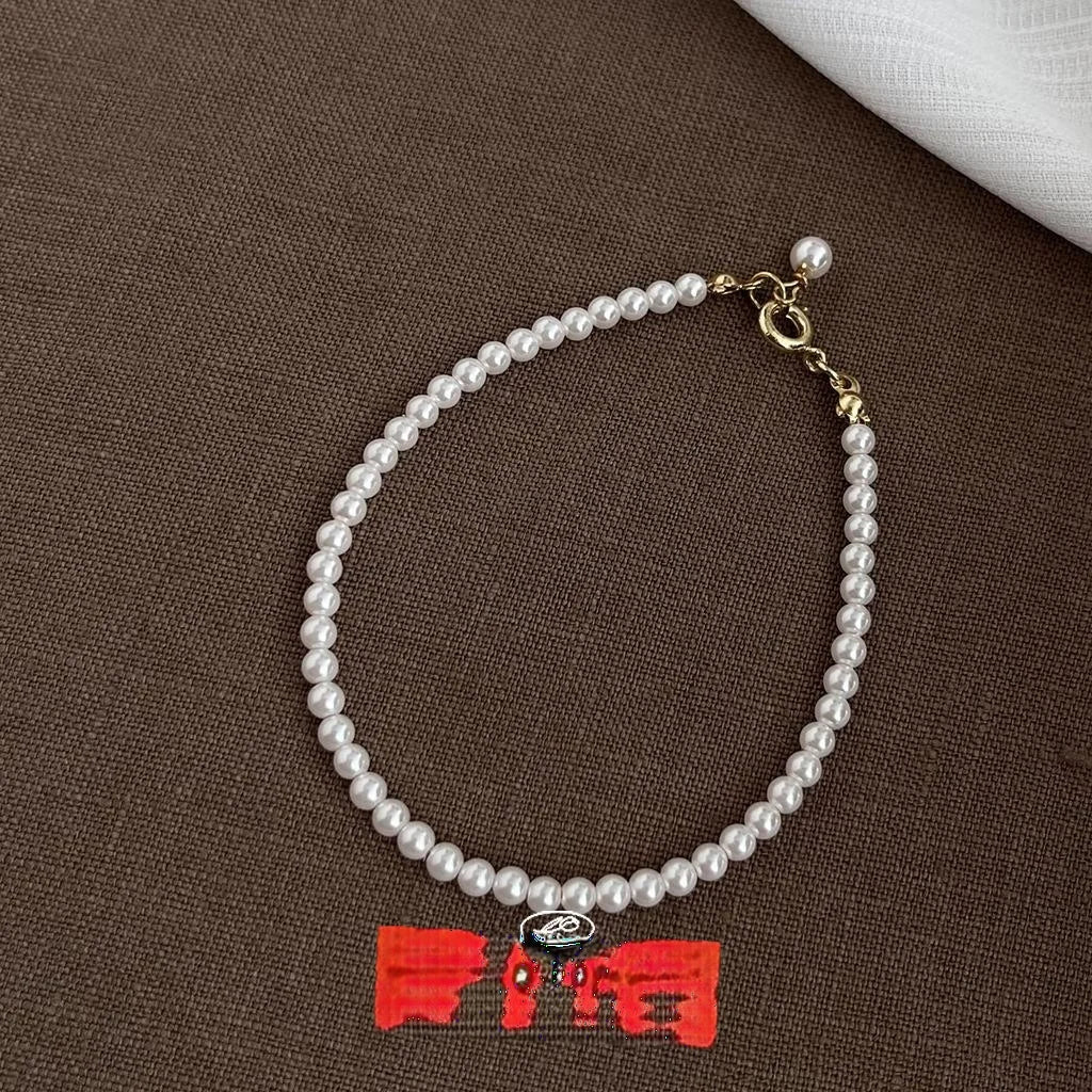 High Gloss Glass Pearl Steel Wire Bracelet French Light Luxury Geometric Fashion Jewelry