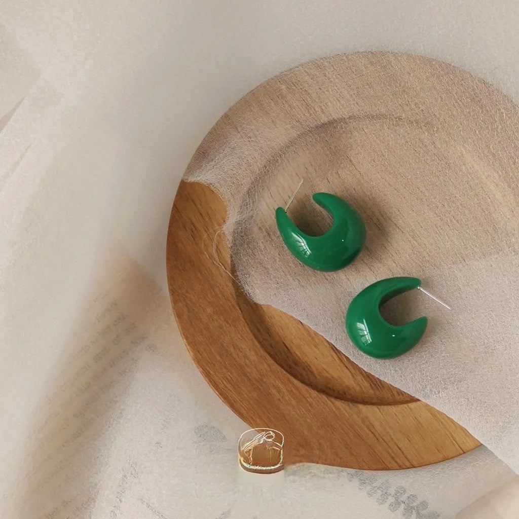 Emerald Green Resin Teardrop Stud Earrings Silver Plated Pin Geometric Summer Jewelry