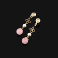 Elegant Chinese Style Pink Round Bead Pearl Flower Rhinestone Alloy Drop Stud & Clip On No Piercing Earrings
