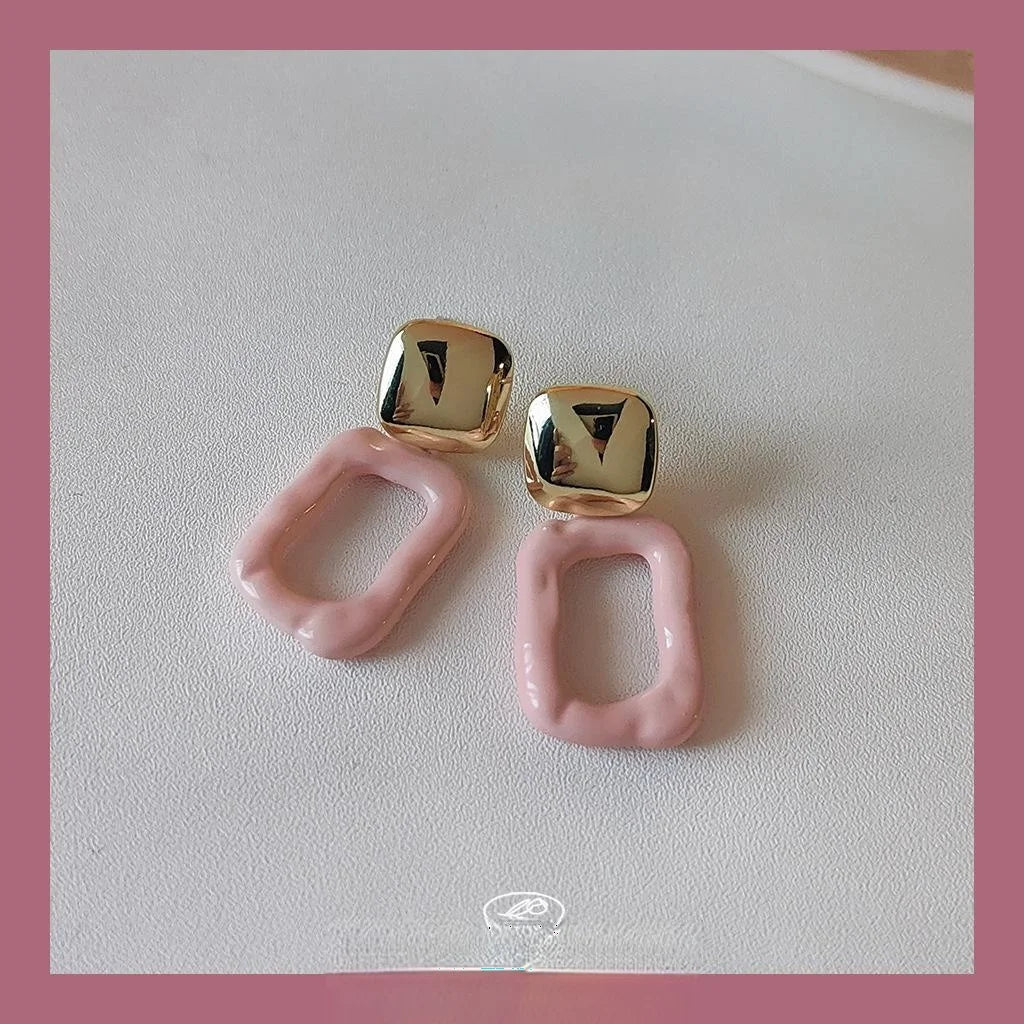 Sweet 14K Plated Metal Square Geometric Stud Earrings For Women