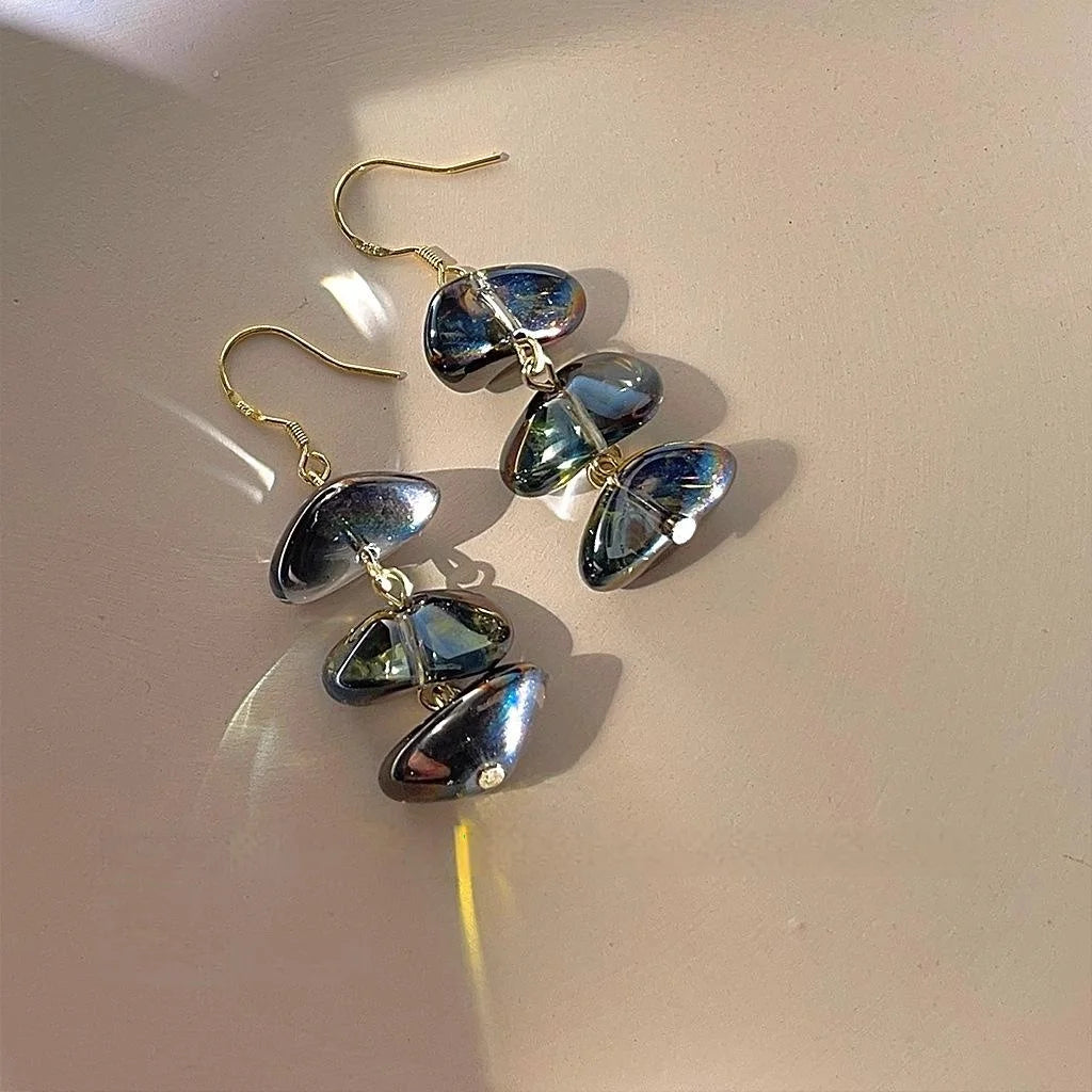 Original Design Silver Plated Copper Glass Crystal Geometric Tassel Drop Earrings