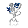 Elegant Blue Crystal Rhinestone Flower Bouquet Brooch For Women, Vintage Alloy Lapel Pin Suit Accessory Gift