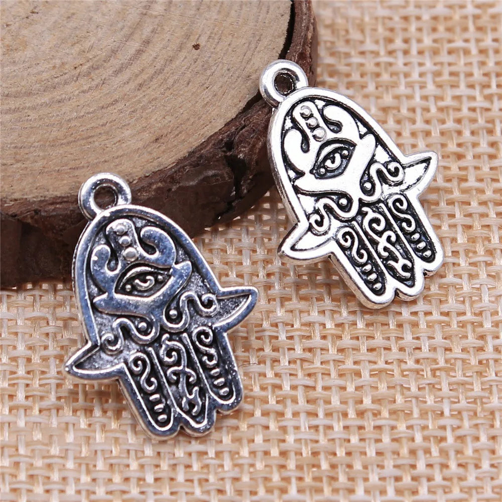 24x19mm 2.1g Multicolor Zinc Alloy Eye Hamsa Hand Charm Pendant for DIY Protective Jewelry Making