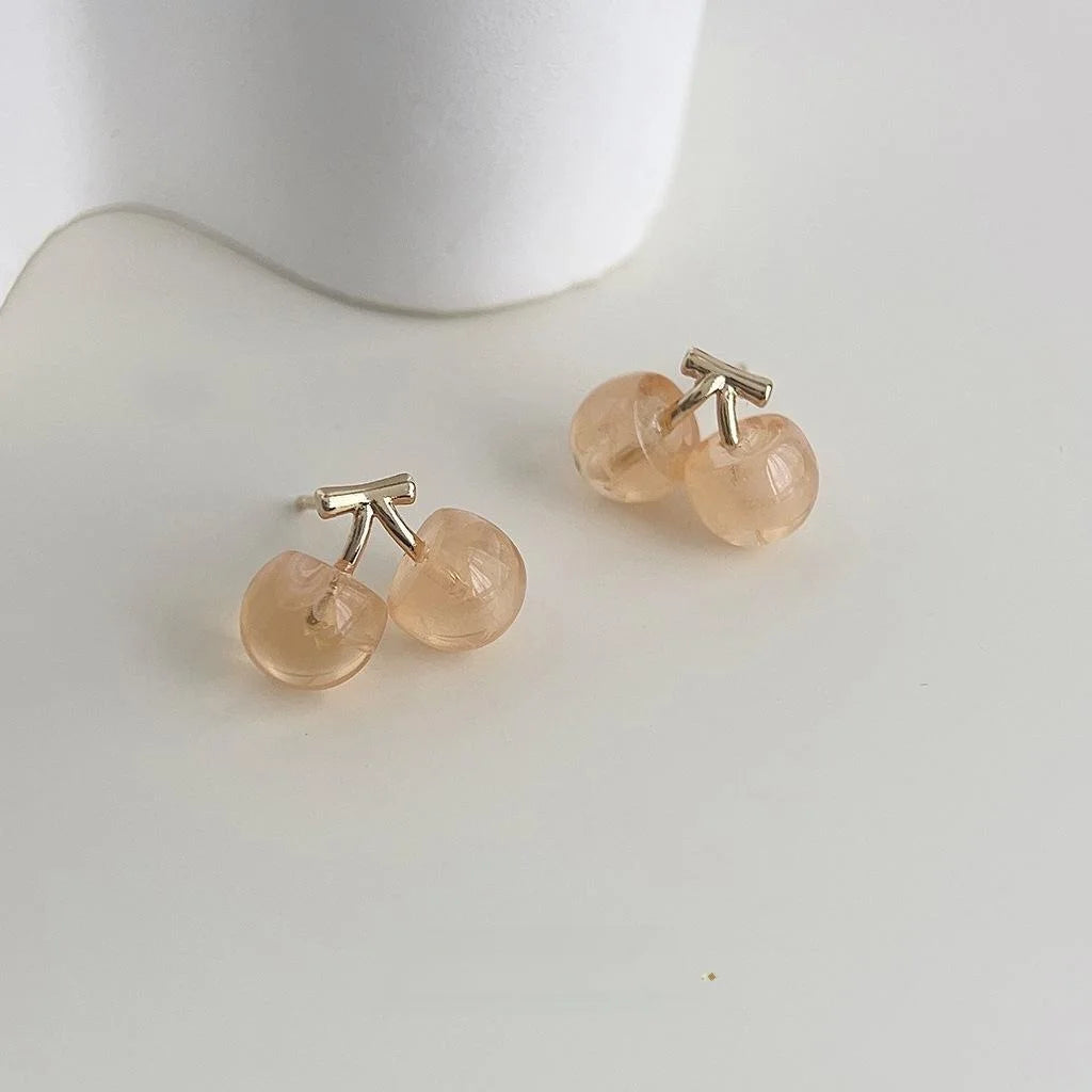 Sweet Cherry Stud Earrings 14K Plated Copper Resin Fruit Design Summer Cute Jewelry