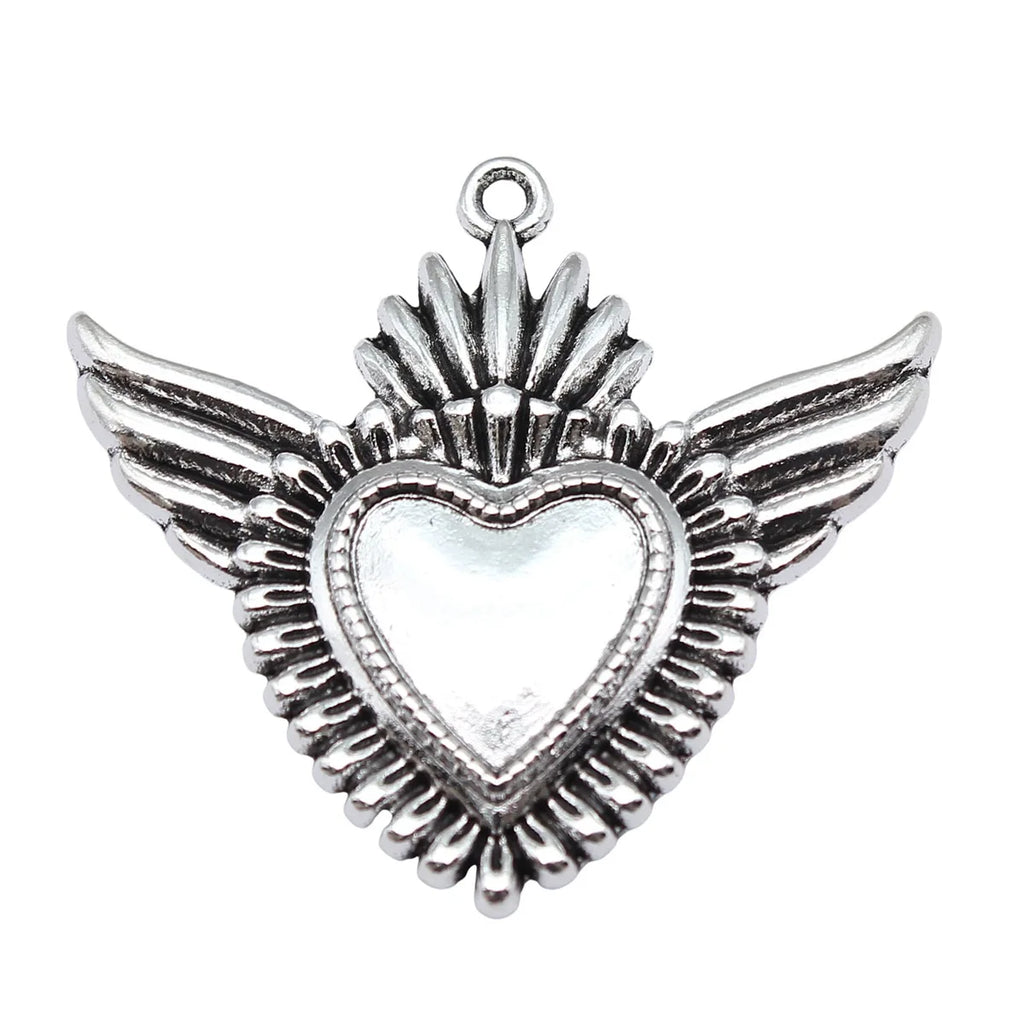 36x40mm 7.3g Antique Silver Zinc Alloy Gothic Winged Heart Wing Charm Pendant for DIY Jewelry Making