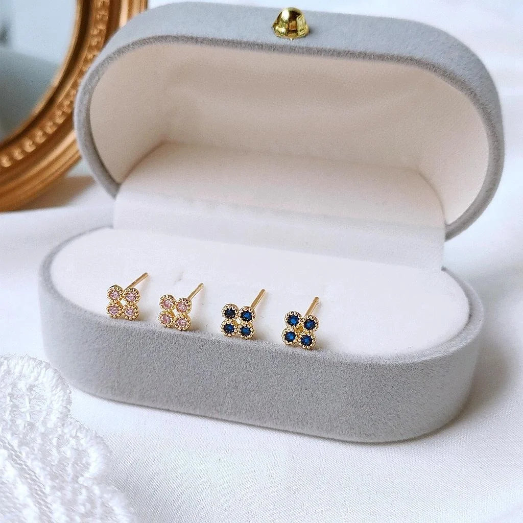 Minimalist Geometric Zircon Stud Earrings, Micro Pave Square Flower Design