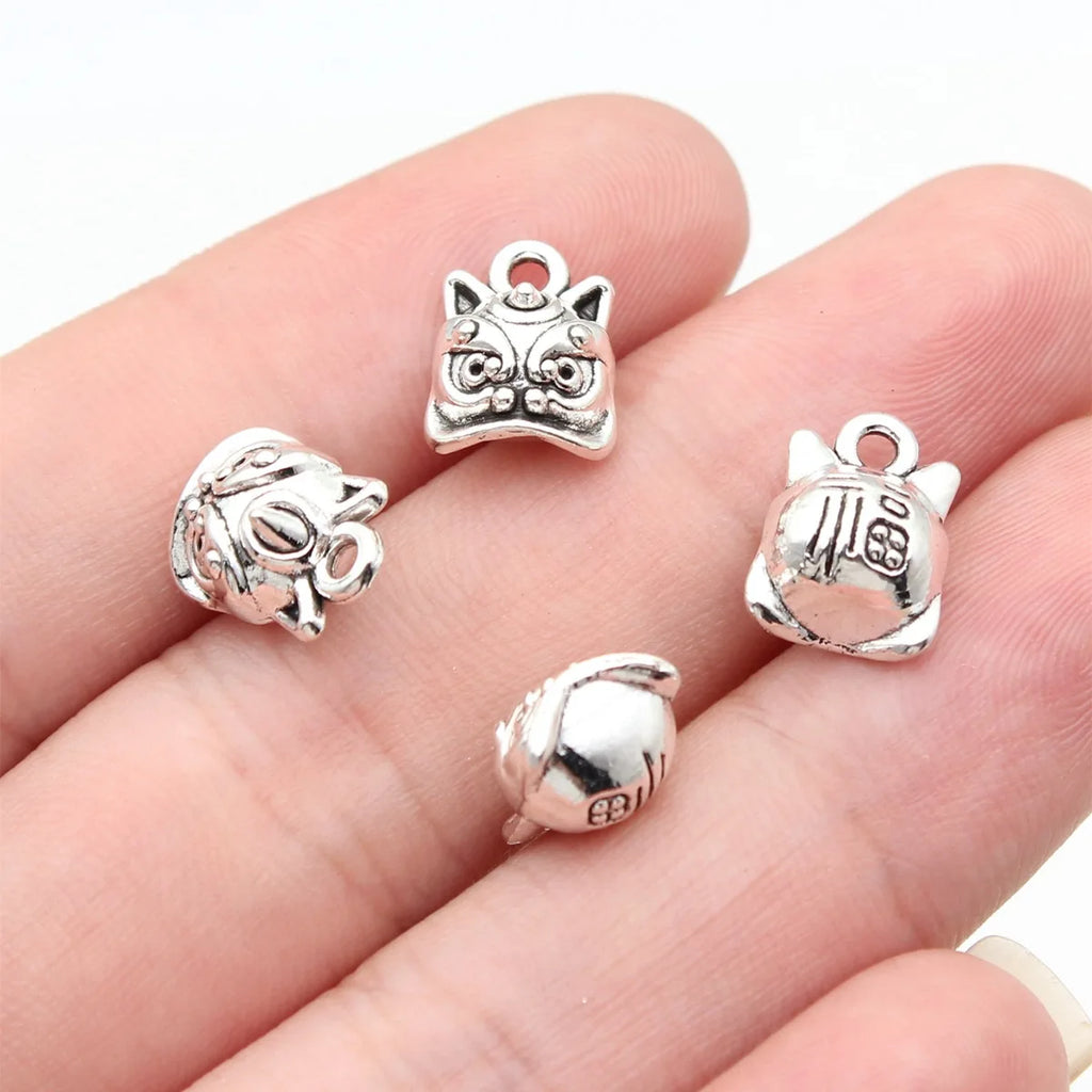 11x8.9x7.3mm 1.75g Antique Silver Zinc Alloy Chinese Lion Dance Charm Pendant for DIY Jewelry Accessories