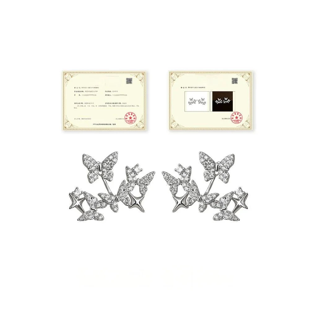 French Vintage Micro Pave Zircon Butterfly Drop Earrings Copper Convertible Elegant Jewelry