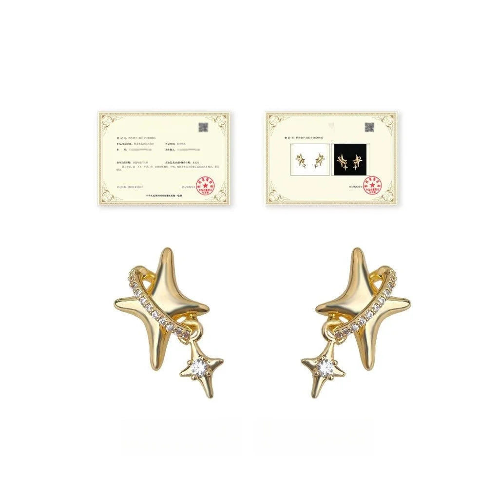 Original Starburst Zircon Copper Stud Earrings 14K Plated Light Luxury Jewelry