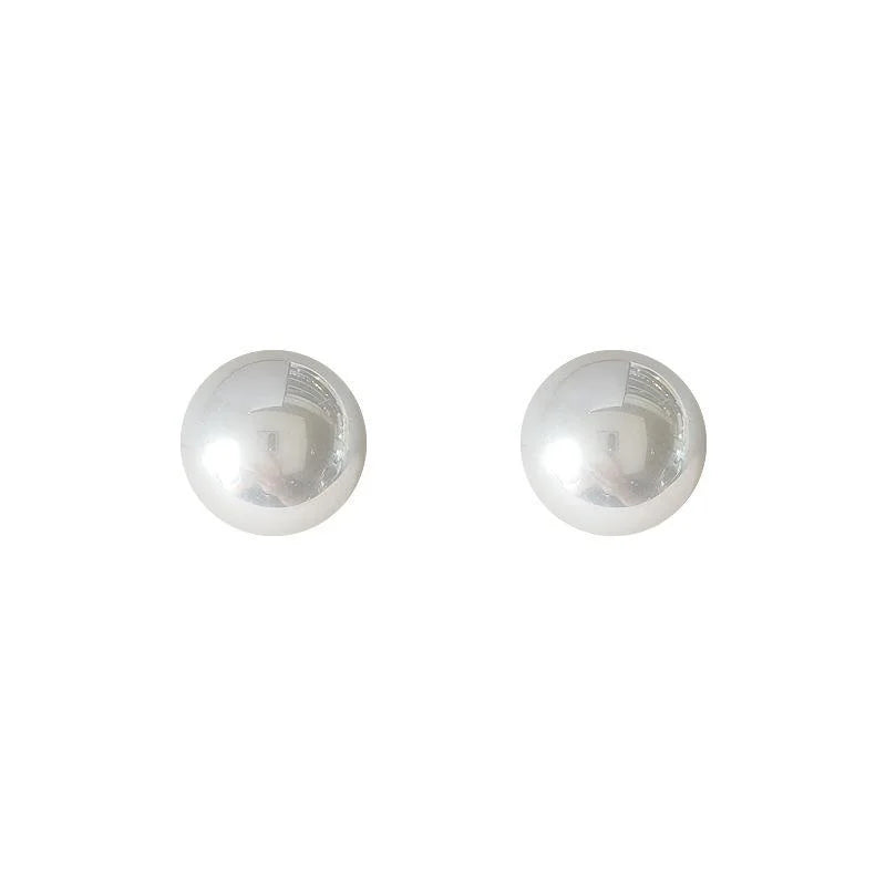Silver Plated Half Round Faux Pearl Stud Earrings Geometric Fresh Fashion Jewelry