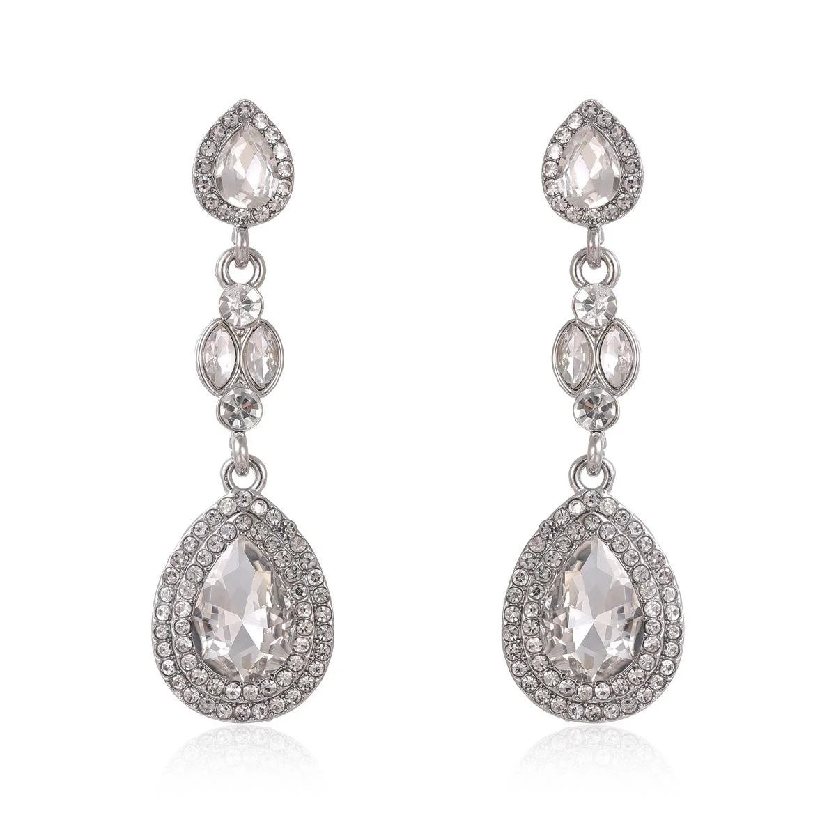 Luxury Bridal Teardrop Crystal Rhinestone Long Dangle Earrings For Wedding Party Banquet Gift