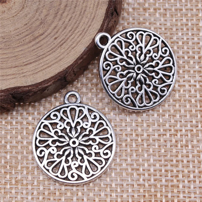 21x21mm 2.2g Antique Silver Zinc Alloy Hollow Round Charm Pendant for DIY Necklace Bracelet Making