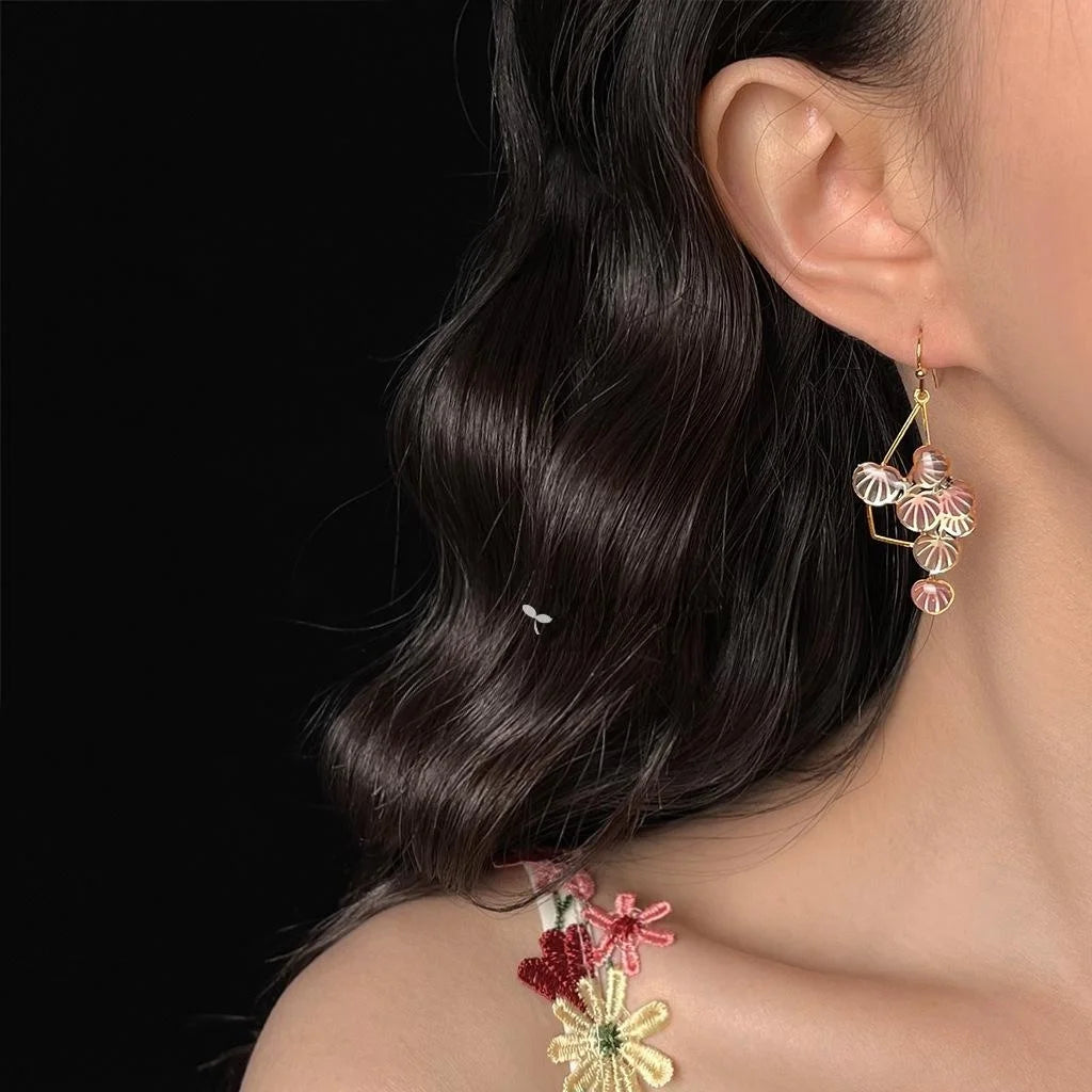 Sweet Grape Enamel Drop Earrings Eco-Friendly Copper Handmade Light Luxury Jewelry