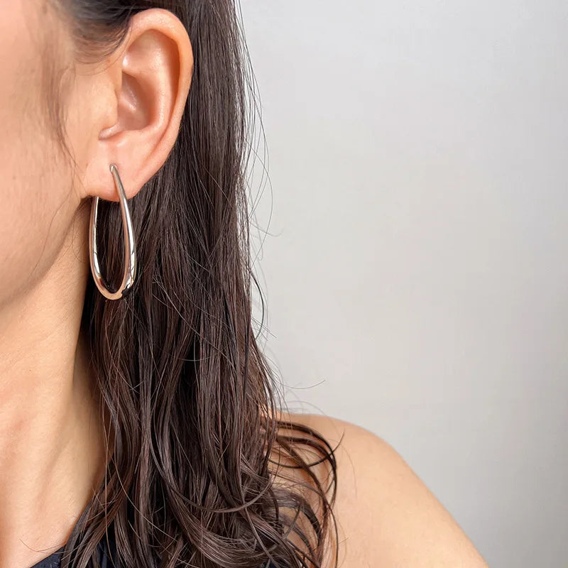 Elegant Silver Alloy Teardrop Hoop Stud & Clip On No Piercing Minimalist Statement Earrings