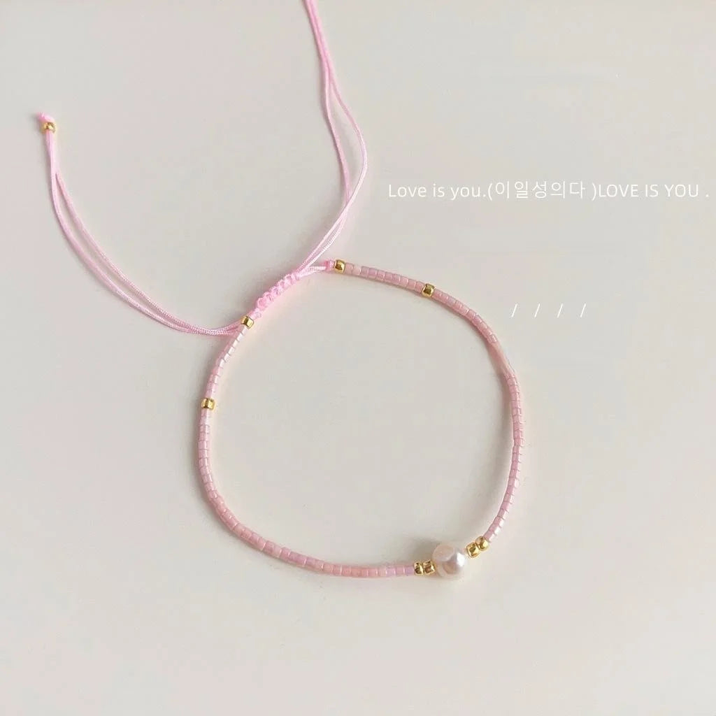 Bohemian Freshwater Pearl Geometric Ring Bracelet Handmade Sweet Vacation Style Jewelry