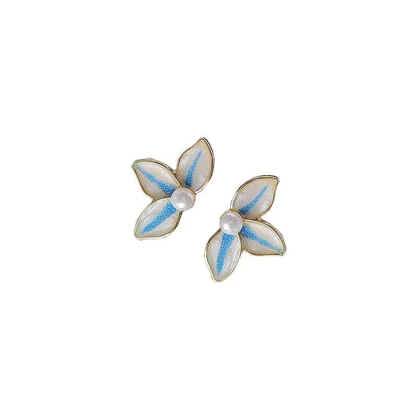 14K Gold Plated Copper Blue Enamel Flower Stud Earrings Fresh Minimalist Jewelry For Women