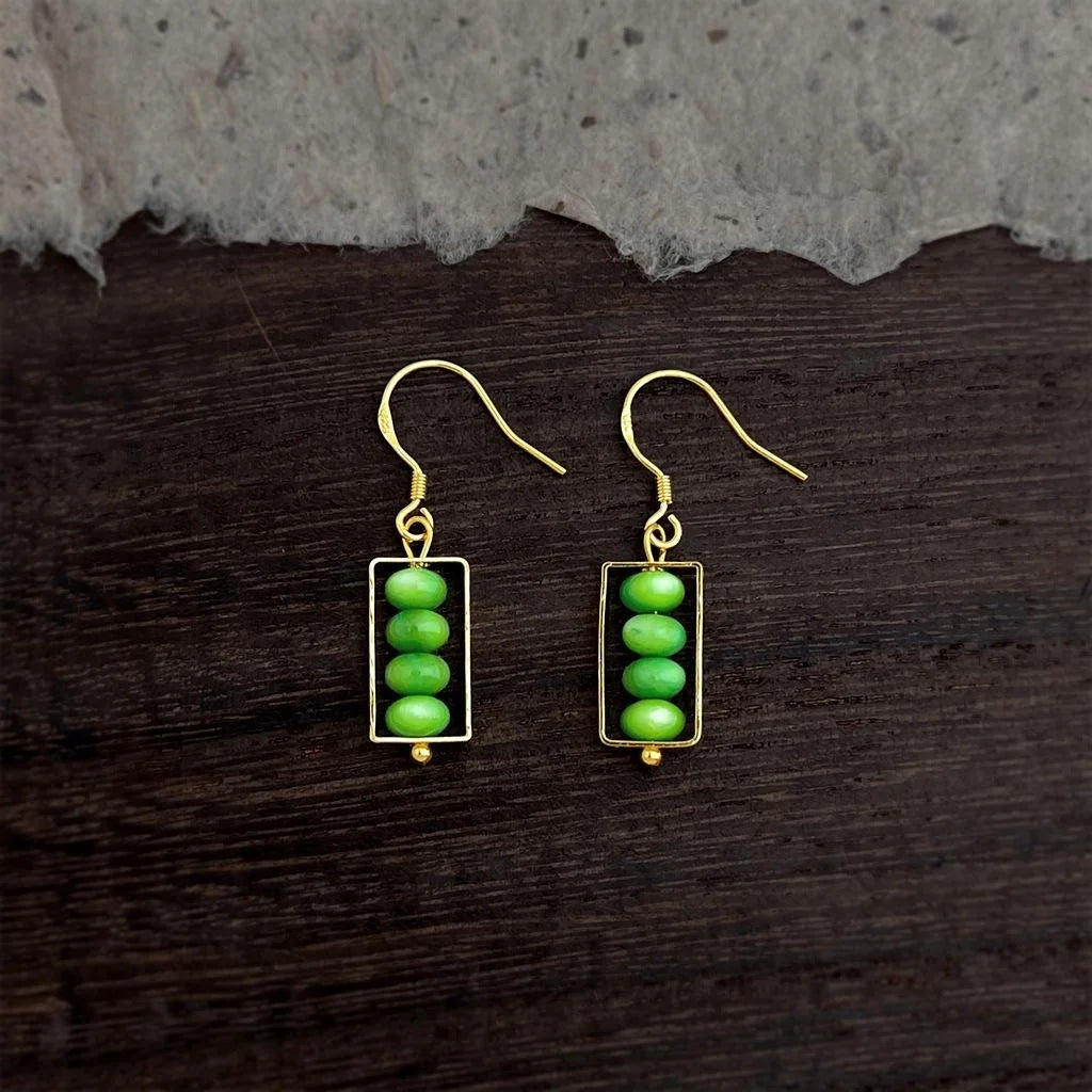 Forest Style Green Shell Beaded Drop Earrings Handmade New Chinese Geometric Dangle Jewelry