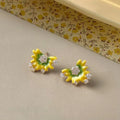 Hand Painted Sunflower Stud Earrings Micro Pave Zircon Copper Fashion Jewelry
