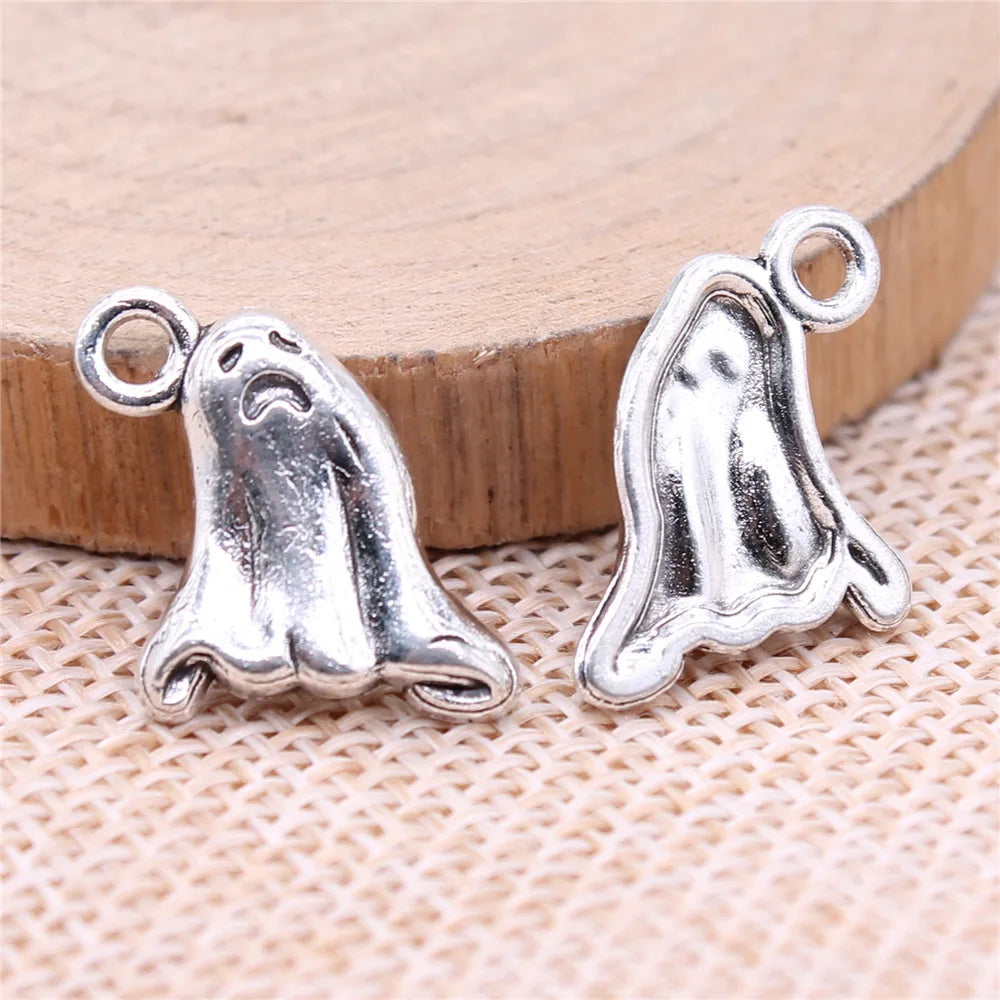 16x13mm 1.3g Antique Silver Zinc Alloy Ghost Charm Pendant for DIY Halloween Jewelry Making