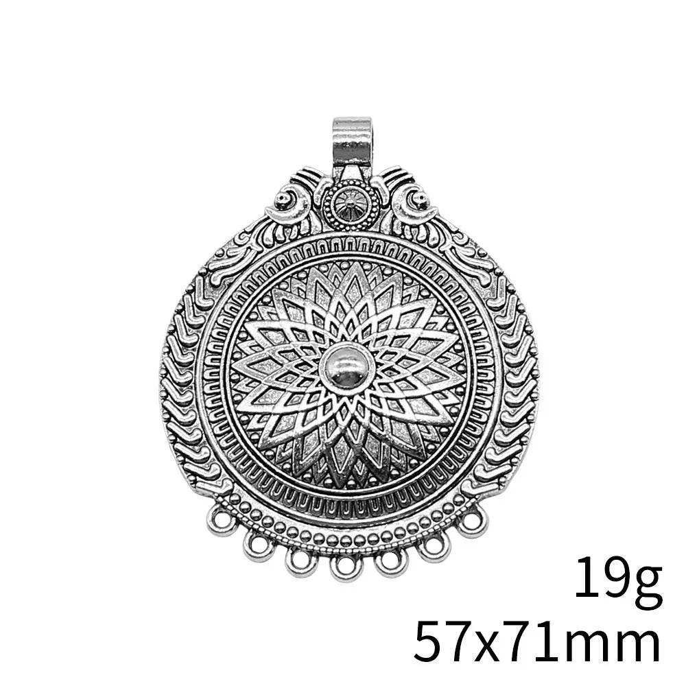 57x71mm 19g Antique Silver Zinc Alloy Carved Large Round Disc Charm Pendant for DIY Jewelry