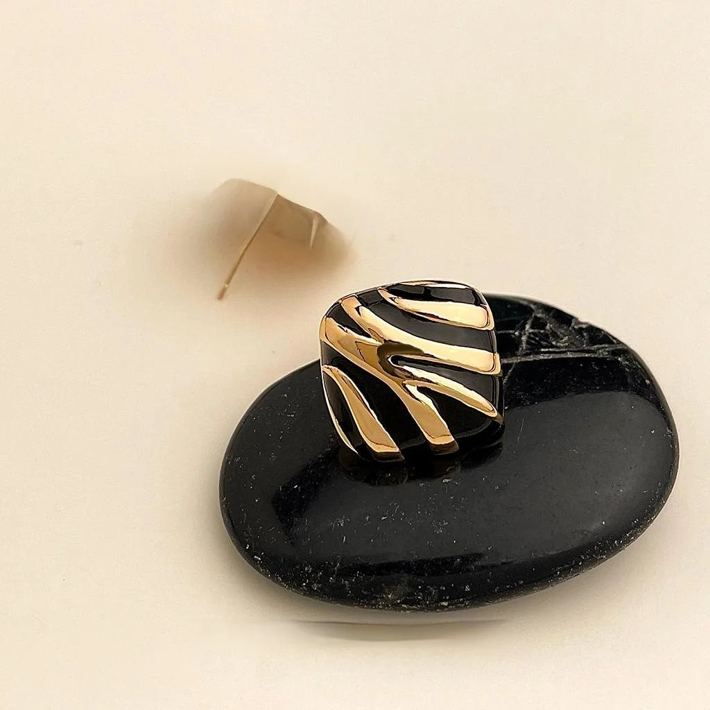 Black Gold Striped Vintage Square Copper Stud Earrings For Women