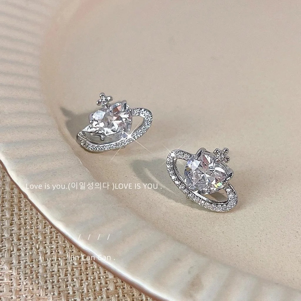Light Luxury Crown Micro Pave Zircon Copper Stud Earrings With Silver Plated Pins