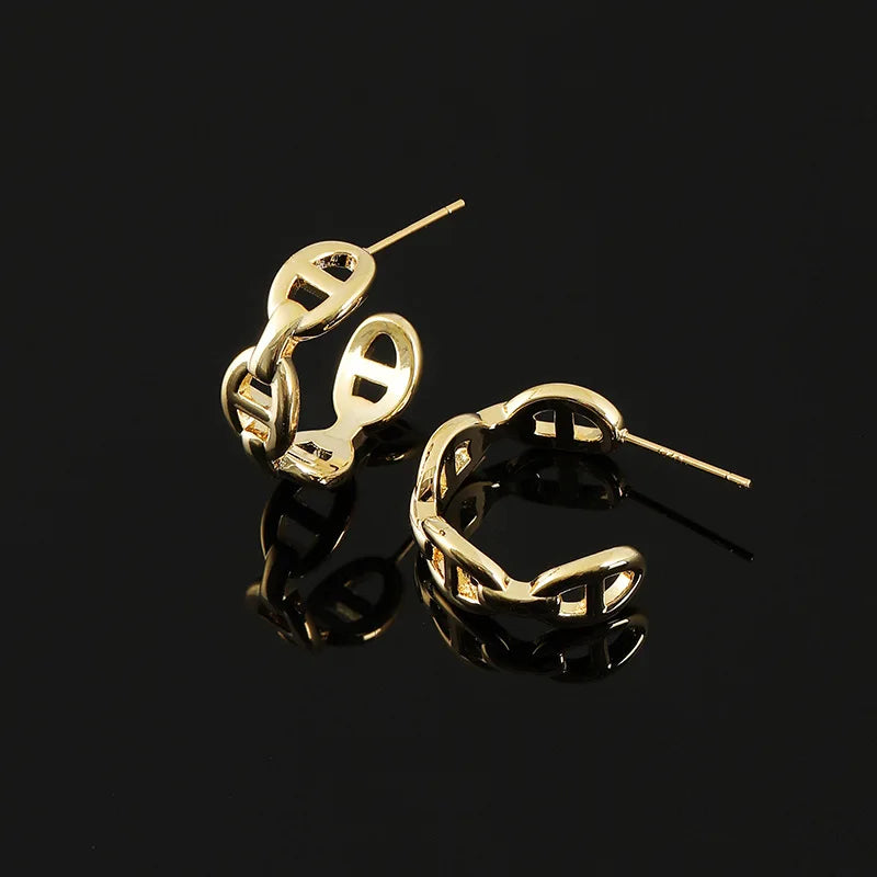 Elegant Gold Alloy Smooth Pig Nose Spiral Disc Stud & Clip On No Piercing Commuter Hoop Earrings