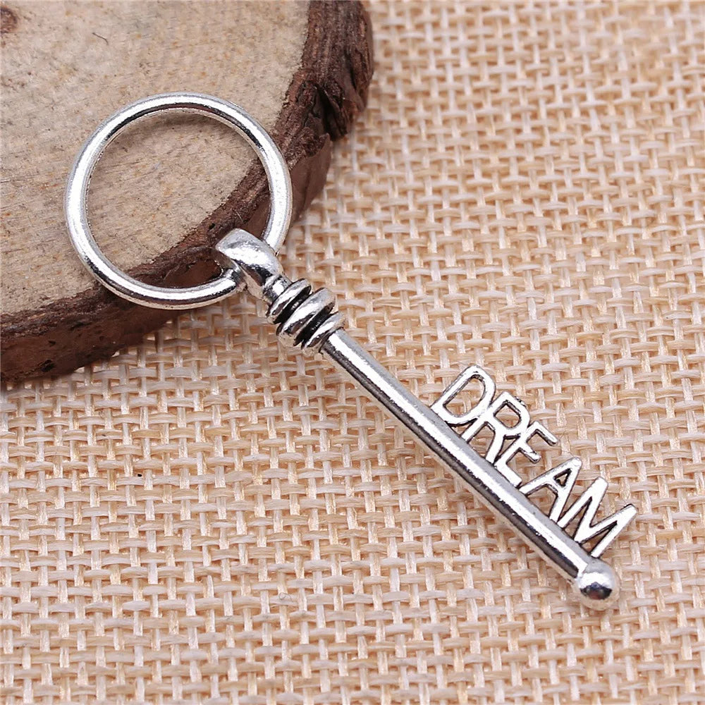 51mm 2.5g Antique Silver Zinc Alloy Dream Key Charm Pendant for DIY Necklace Bracelet Making
