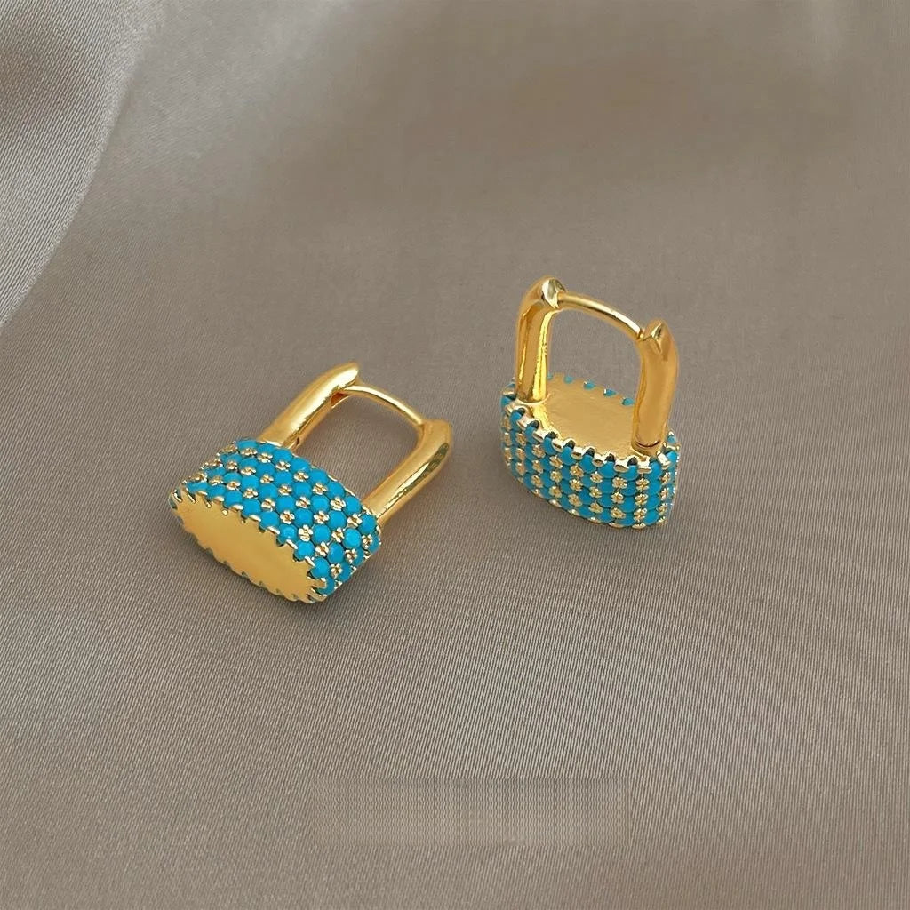 Luxury Style Eco Copper Malachite Full Zircon U Shaped Lock Drop Earrings For Women