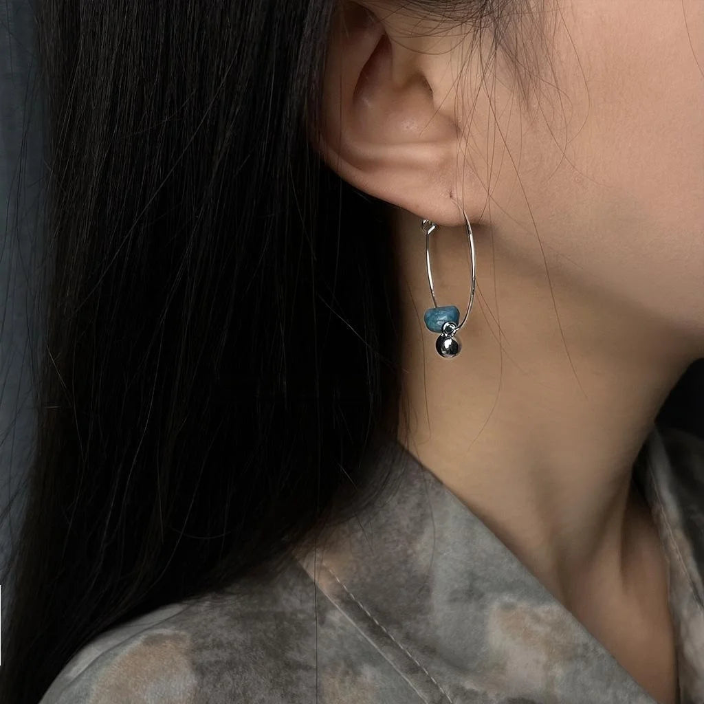 Minimalist Natural Apatite Stone Hoop Earrings Handmade New Chinese Geometric Round Designer Jewelry