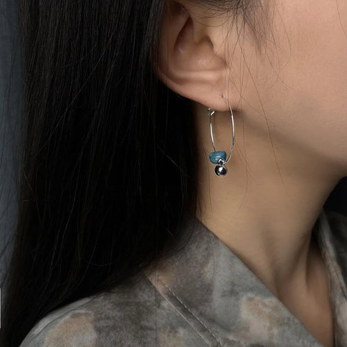 Minimalist Natural Apatite Stone Hoop Earrings Handmade New Chinese Geometric Round Designer Jewelry