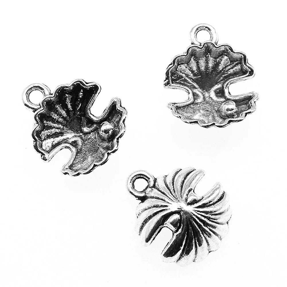 15x12x6mm 1g Antique Silver Zinc Alloy Pearl Shell Charm Pendant for DIY Ocean Theme Jewelry Making