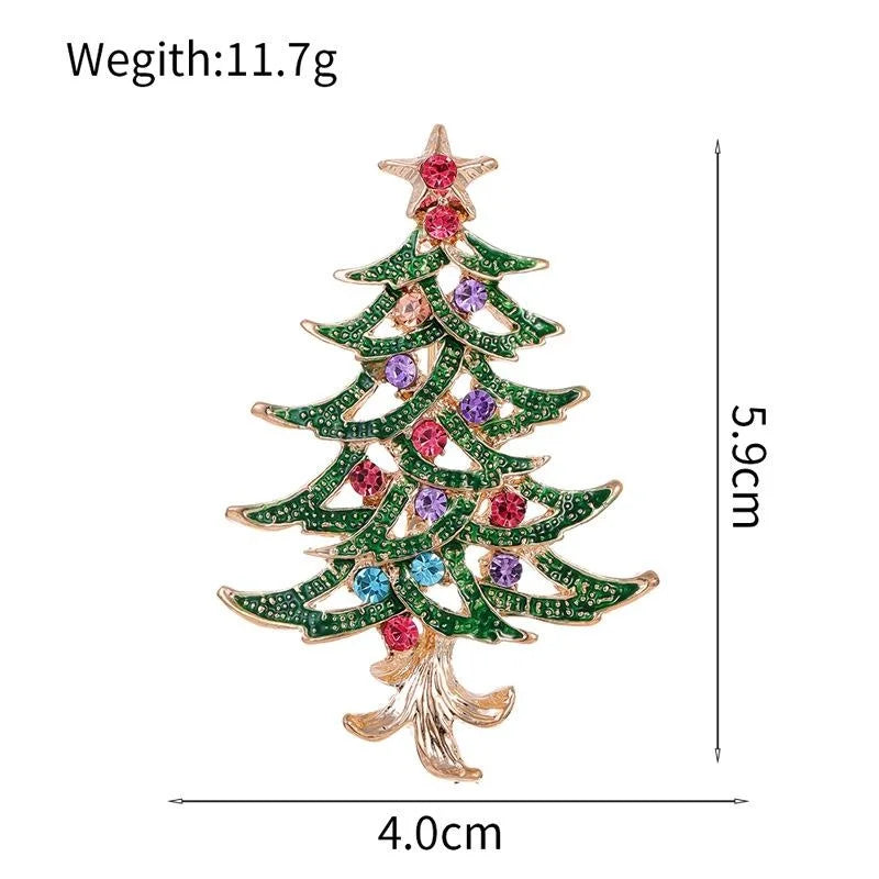 Elegant Christmas Tree Alloy Enamel Rhinestone Brooch, Festive Holiday Lapel Pin Corsage Gift