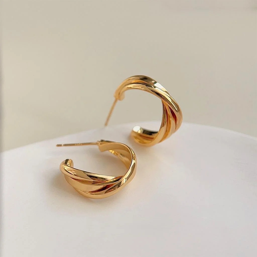 18K Gold Plated Copper Geometric Hoop Drop Earrings Minimalist Luxury Women's Jewelry