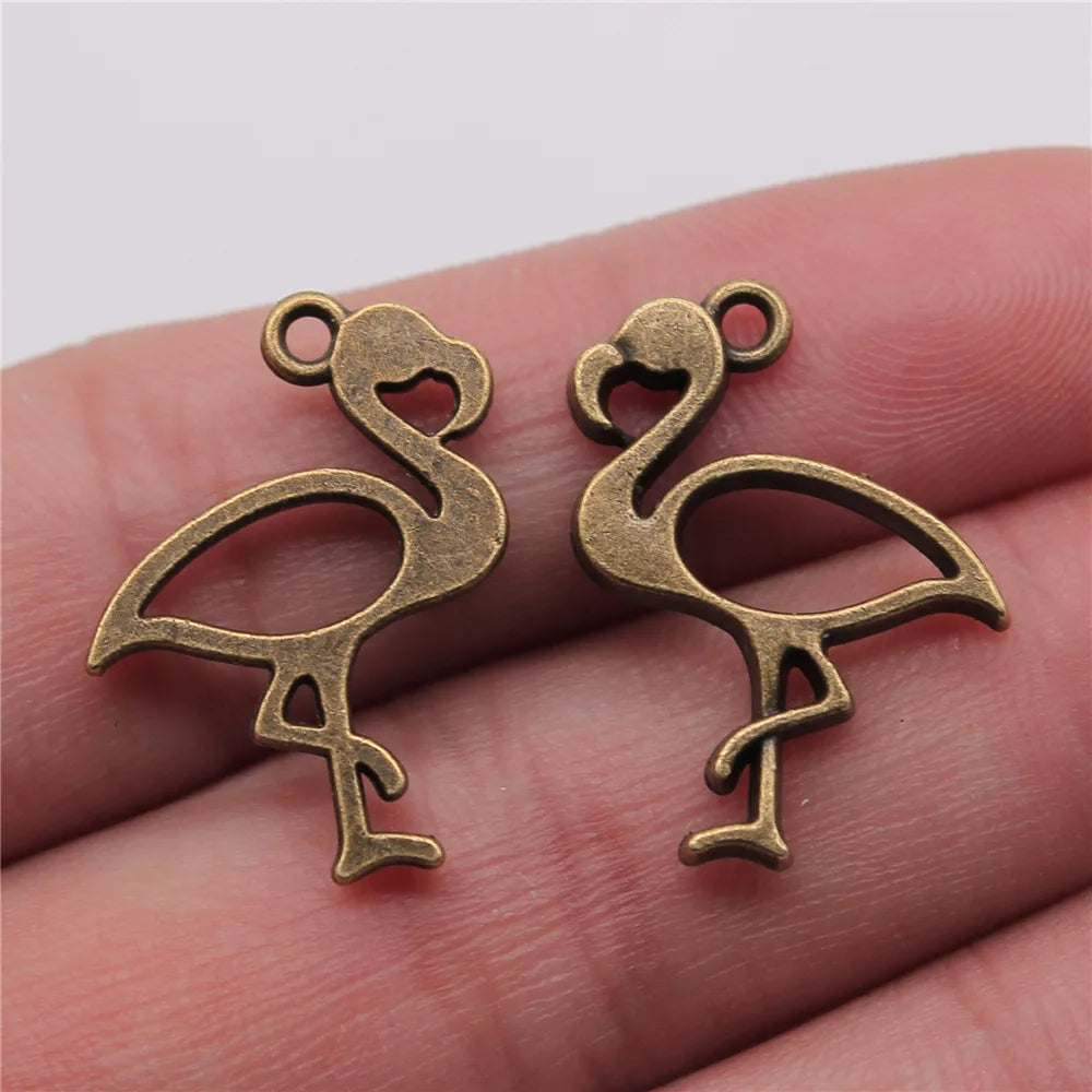 20x24mm 1.5g Multicolor Zinc Alloy Flamingo Bird Charm Pendant for DIY Necklace Bracelet Making