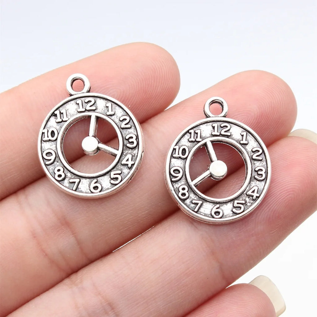 21x18mm 1.65g Multicolor Zinc Alloy Double Sided Clock Charm Pendant for DIY Necklace Jewelry Making