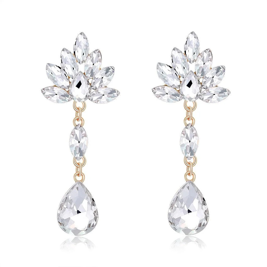 Vintage Bridal Alloy Rhinestone Crystal Teardrop Tassel Earrings Elegant Wedding Party Jewelry