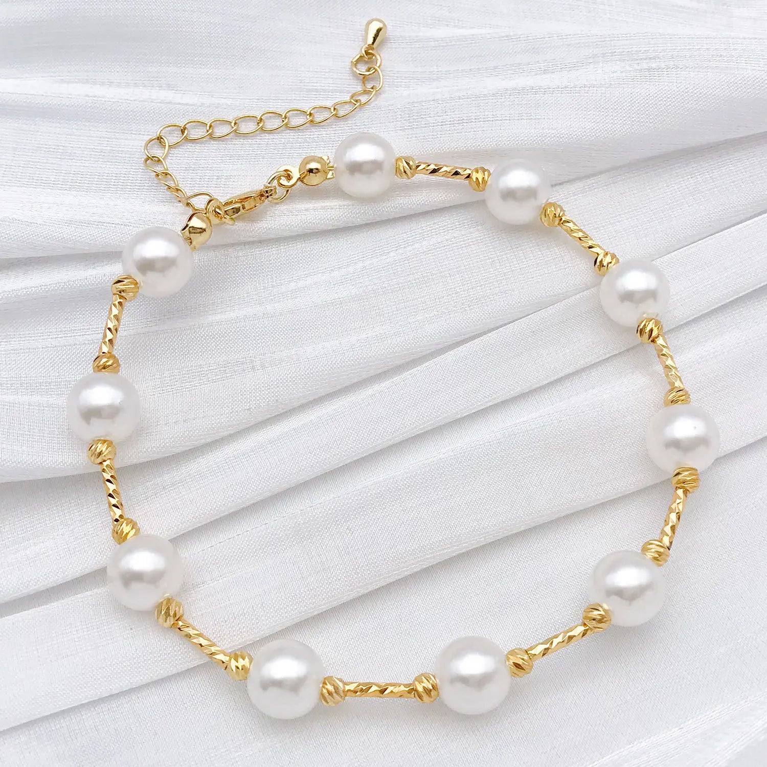 18K Gold Plated Copper Alloy Faceted Straight Tube Beads for DIY Bracelet Jewelry