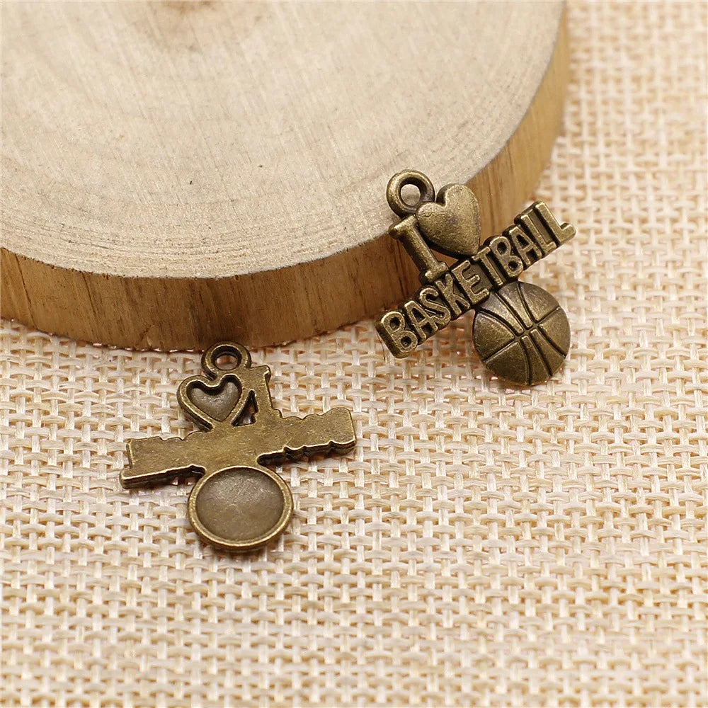 21x20mm 1.5g Multi Color Zinc Alloy I Love Basketball Charm Pendant for DIY Sports Bracelet Necklace